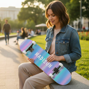 Iridescent Modern Girly Pink Blue op maat Persoonlijk Skateboard