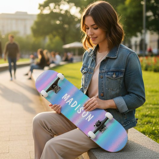 Iridescent Modern Girly Pink Blue op maat Persoonlijk Skateboard