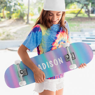 Iridescent Modern Girly Pink Blue op maat Persoonlijk Skateboard