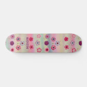 Iridescent Modern Girly Pink Purple Flowers Name Persoonlijk Skateboard (Horizontaal)