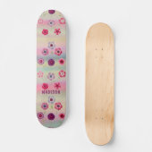 Iridescent Modern Girly Pink Purple Flowers Name Persoonlijk Skateboard (Voorkant)