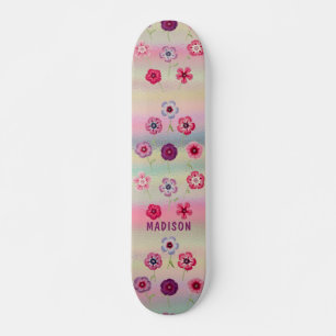 Iridescent Modern Girly Pink Purple Flowers Name Persoonlijk Skateboard