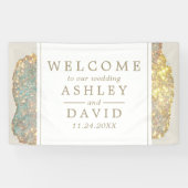 Iridescent Modern Glitter Weddenschap Welkom Spandoek (Horizontaal)