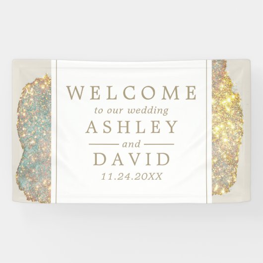 Iridescent Modern Glitter Weddenschap Welkom Spandoek (Horizontaal)