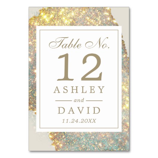 Iridescent modern Glitter Weddenschappen Tabelnumm Kaart (Voorkant)