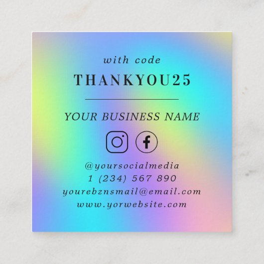 Iridescent Moderne Bold Typography Small Business Kortingskaartje (Achterkant)