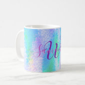 Iridescent Monogrammed Elegant Holographic Koffiemok (Voorkant links)