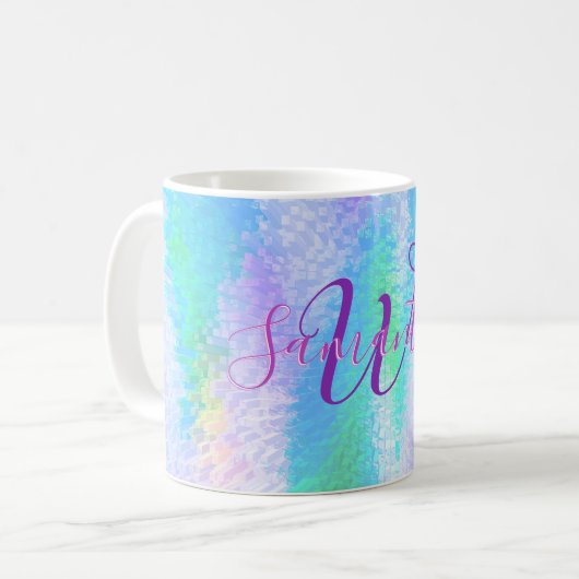 Iridescent Monogrammed Elegant Holographic Koffiemok (Voorkant links)