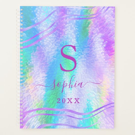 Iridescent Monogrammed Holographic 2022 2023 Planner (Voorkant)