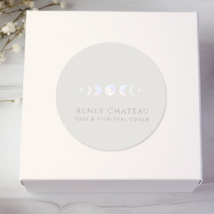 Iridescent Moon Phase Yoga Spirituele Coach Ronde Sticker