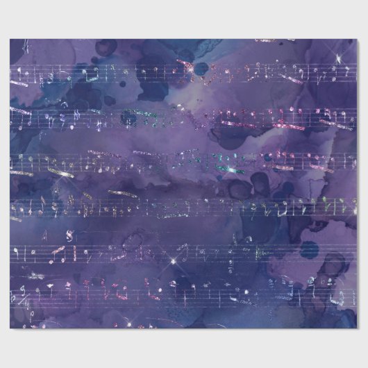 Iridescent Musical Notes on Paars Cadeaupapier (Vlak)