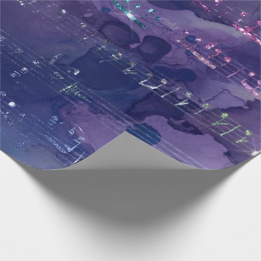 Iridescent Musical Notes on Paars Cadeaupapier (Hoek)