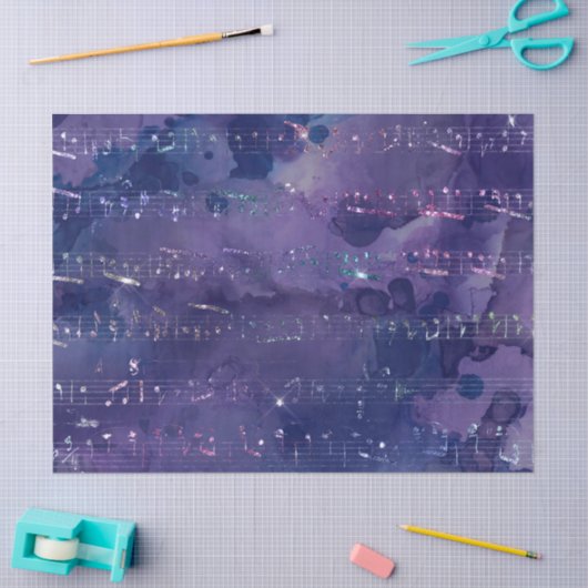 Iridescent Musical Notes on Paars Decoupage Tissuepapier (Craft)