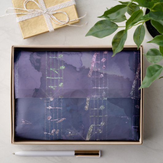 Iridescent Musical Notes on Paars Decoupage Tissuepapier (Geschenk)