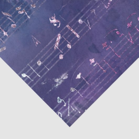Iridescent Musical Notes on Paars Decoupage Tissuepapier (Detail)