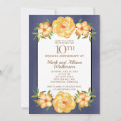 Iridescent Navyblauw 10e Huwelijksjubileum Kaart (Voorkant)