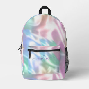 Iridescent ontwerp, gepersonaliseerde paarse scrip bedrukte rugzak
