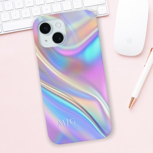 Iridescent ontwerp, klasse witte tekst monogram Case-Mate iPhone case