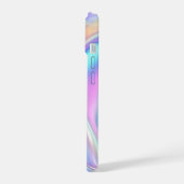 Iridescent ontwerp, klasse witte tekst monogram iPhone 15 case (Linkerkant)