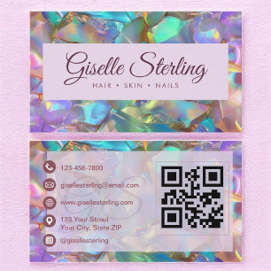 Iridescent Opal Stone QR Code Elegant Modern Visitekaartje