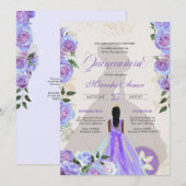 Iridescent Paars Blue Fancy Charro Quinceanera Kaart (Voorkant / Achterkant)