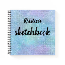 Iridescent Paars Blue Glitter Name Sketchbook