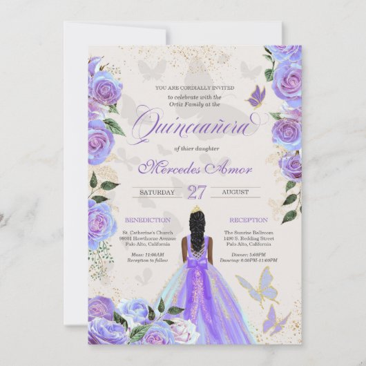 Iridescent Paars Butterflies Mariposa Quinceanera Kaart (Voorkant)