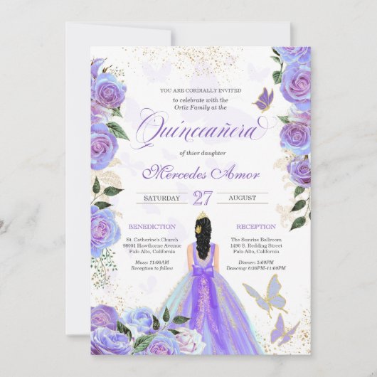 Iridescent Paars Butterflies Mariposa Quinceanera Kaart (Voorkant)