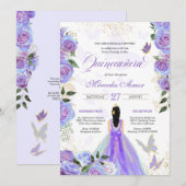 Iridescent Paars Butterflies Mariposa Quinceanera Kaart (Voorkant / Achterkant)