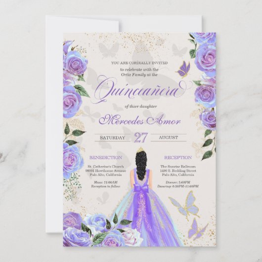 Iridescent Paars Butterflies Mariposa Quinceanera Kaart (Voorkant)
