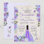 Iridescent Paars Butterflies Mariposa Quinceanera Kaart (Voorkant / Achterkant)