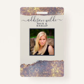 Iridescent Paars Glam Glitter Salon ID Badge (Voorkant)