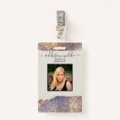 Iridescent Paars Glam Glitter Salon ID Badge (Voorkant met clip)