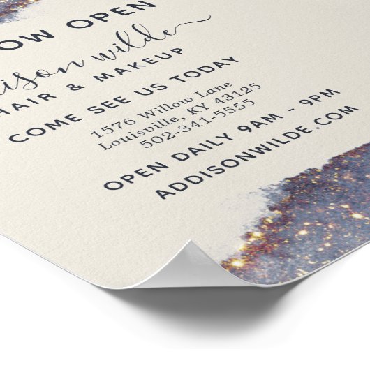 Iridescent Paars Gold Glam Glitter Business Open Poster (Hoek)