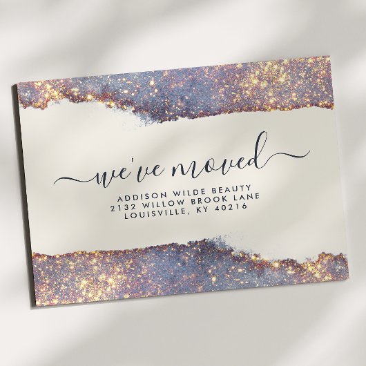 Iridescent Paars Gold Glitter Moving Announance Aankondigingskaart