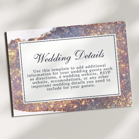 Iridescent Paars Gold Glitter Weddenschap Details Informatiekaartje