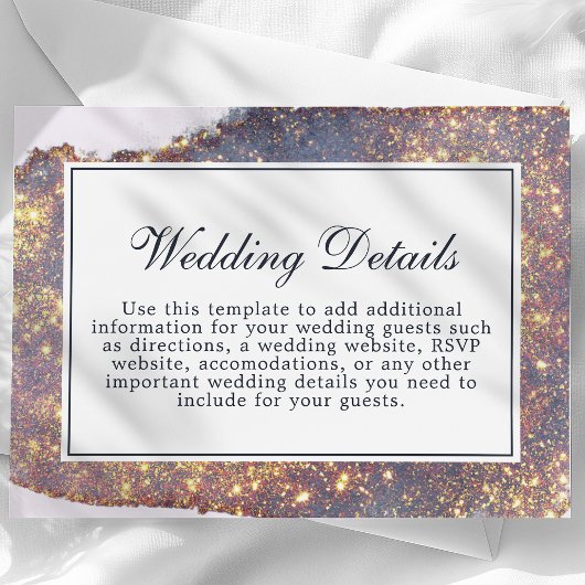 Iridescent Paars Gold Glitter Weddenschap Details Informatiekaartje