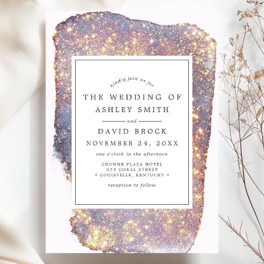 Iridescent Paars Gold Glitter Weddenschap Kaart