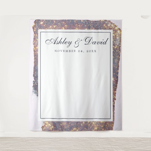 Iridescent Paars Gold Glitter Weddenschap Tapestry Wandkleed (Voorkant)