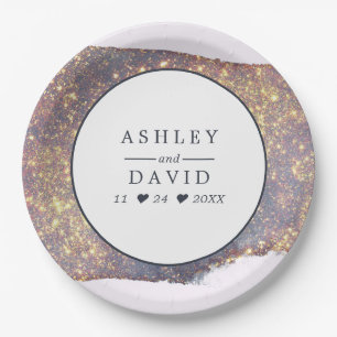 Iridescent Paars Gold Glitter Wedding Paper Bord
