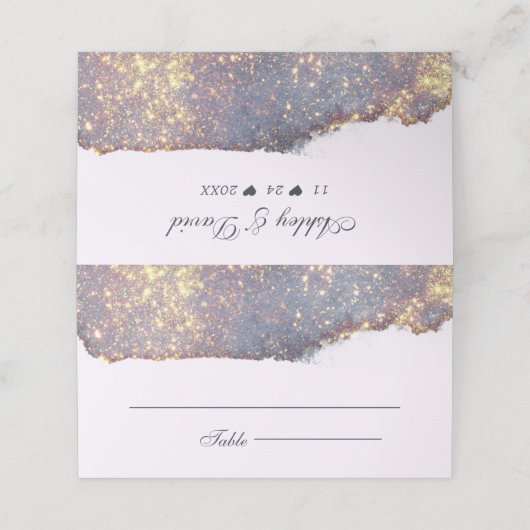 Iridescent Paars Gold Glitter Wedding Plaatskaartje (Buitenkant ongevouwen)