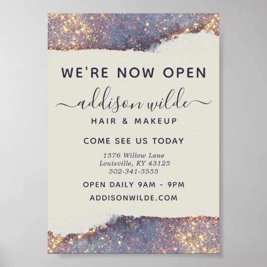 Iridescent Paars Goud Glam Glitter Zakelijke Openi Poster (Voorkant)