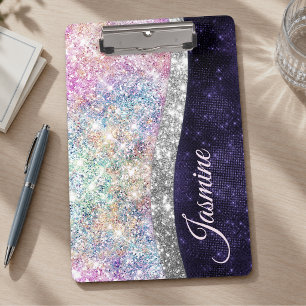 Iridescent paars zilver namaak glitters monogram klembord