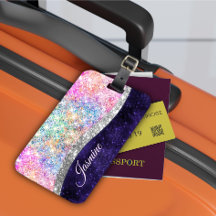 Iridescent paars zilveren faux glitter monogram