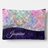 Iridescent paars zilveren faux glitter monogram etui (Voorkant)