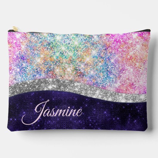 Iridescent paars zilveren faux glitter monogram etui (Voorkant)