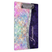 Iridescent paars zilveren faux glitter monogram klembord (Rechts)
