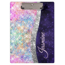 Iridescent paars zilveren faux glitter monogram