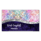 Iridescent paars zilveren faux glitter monogram magnetisch visitekaartje (Voorkant)