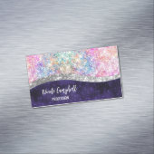 Iridescent paars zilveren faux glitter monogram magnetisch visitekaartje (Voorbeeld)